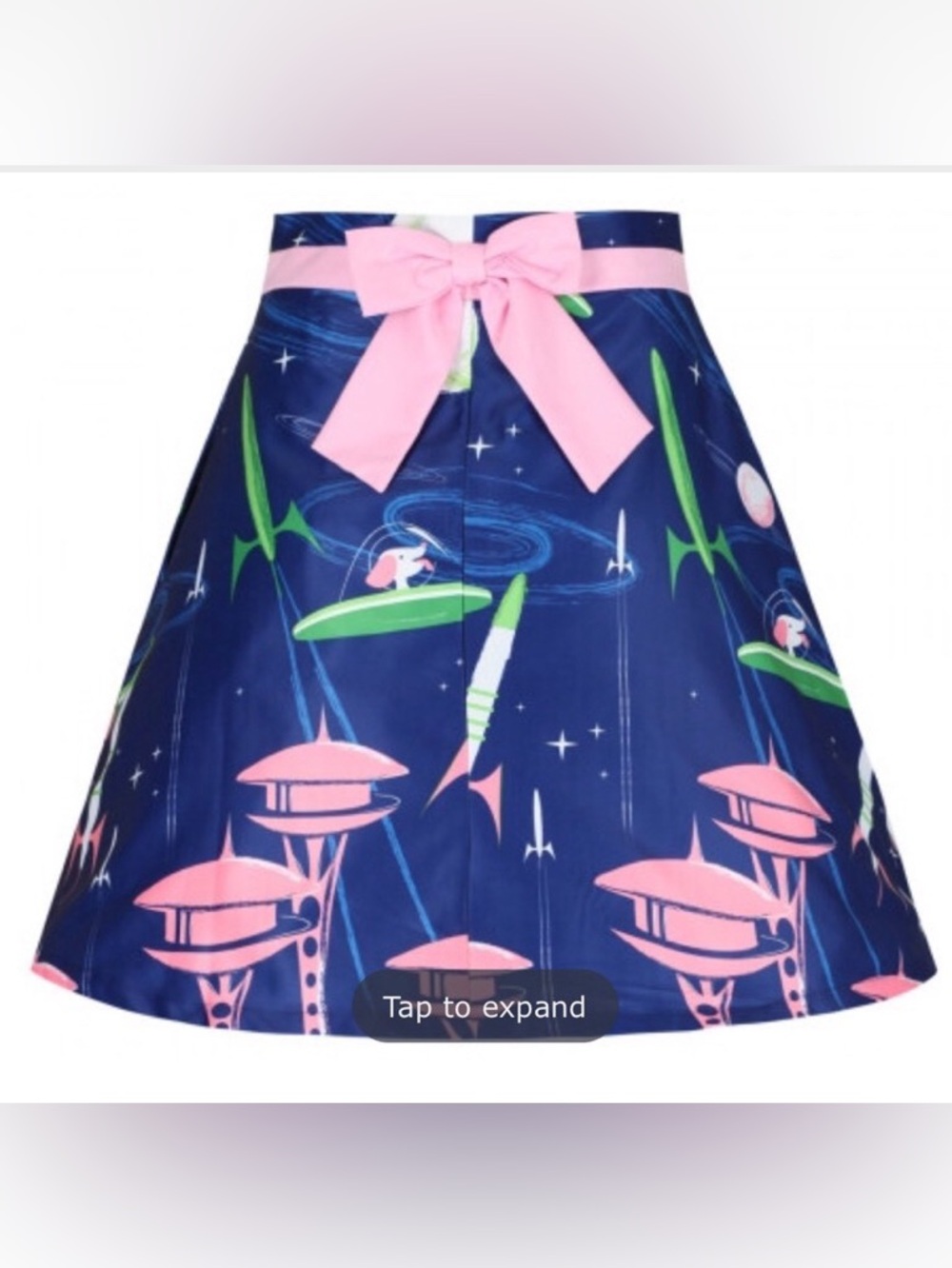 Lindy Bop Retro Space Dog A-Line Skirt with Pink Bow